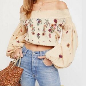 FREE PEOPLE Saachi Floral Off-the-shoulder embroidered blouse